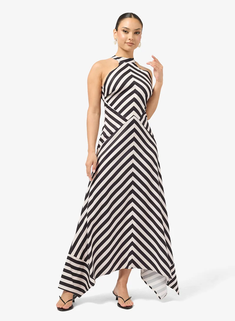 Ginger Halter Neck Monochrome Stripe A Line Dress